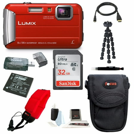 Panasonic Lumix DMC-TS30 Digital Camera (Red) with 32GB Accessory Bundle