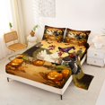 thumbnail image 2 of Feelyou Cartoon Chicken Pumpkin Queen Sheets, Spooky Bat Tombstone Queen Sheet Sets, Orange Brown, 4-Piece, 1 Flat Sheet, 1 Fitted Sheet and 2 Pillowcases, 2 of 5