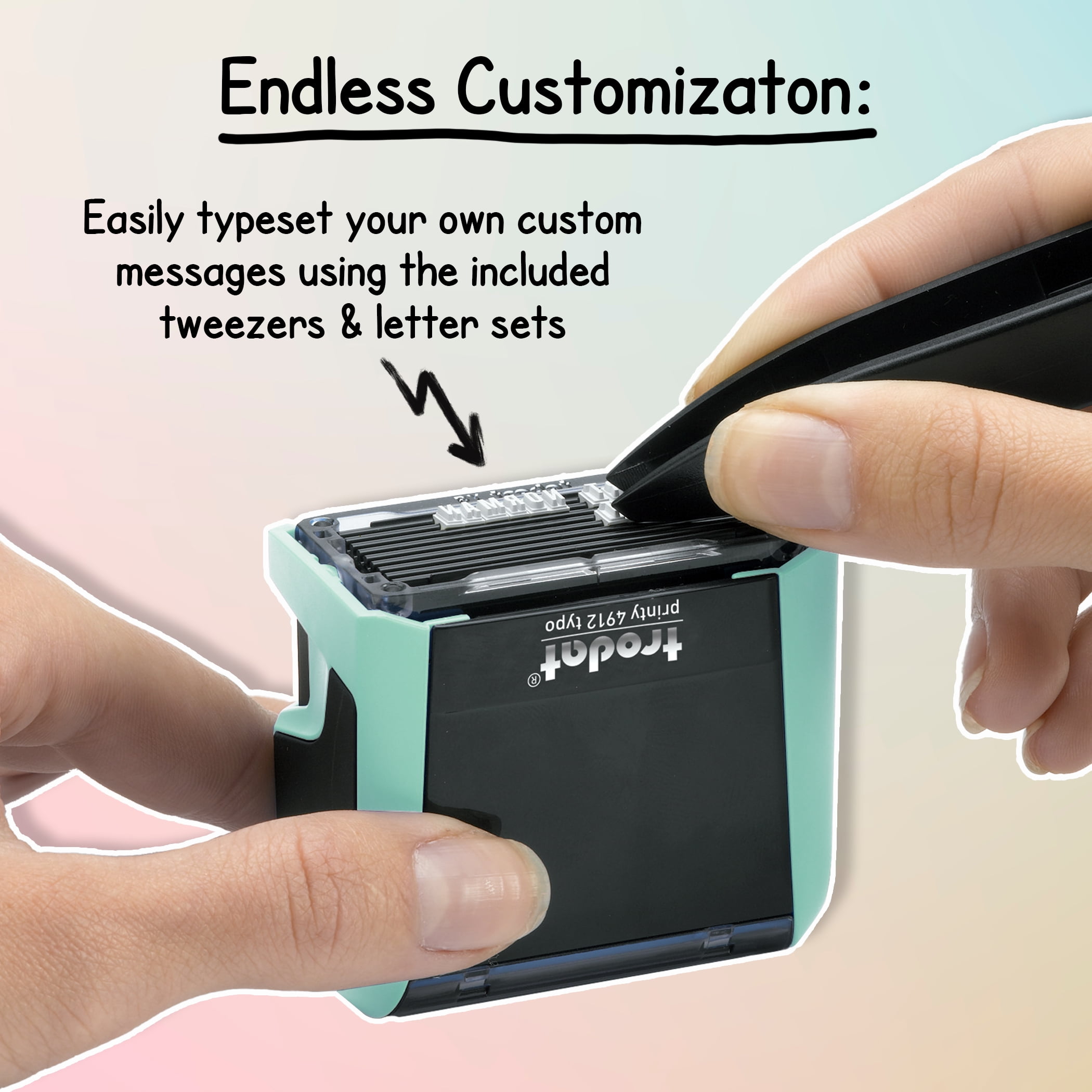 Trodat Printy 4912 Self-Inking Pastel Green Do-It-Yourself (DIY) 4 Line Custom Stamp Kit with Black Ink, Impression Size: 3/4” x 1-7/8”
