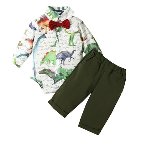 

Fsqjgq 5 Piece Gift Set Girls Boys Long Sleeve Bow Romper Bodysuits Cartoon Dinosaur Prints Pants Outfits Cute Things Little Girls Cotton Blend Green 9M