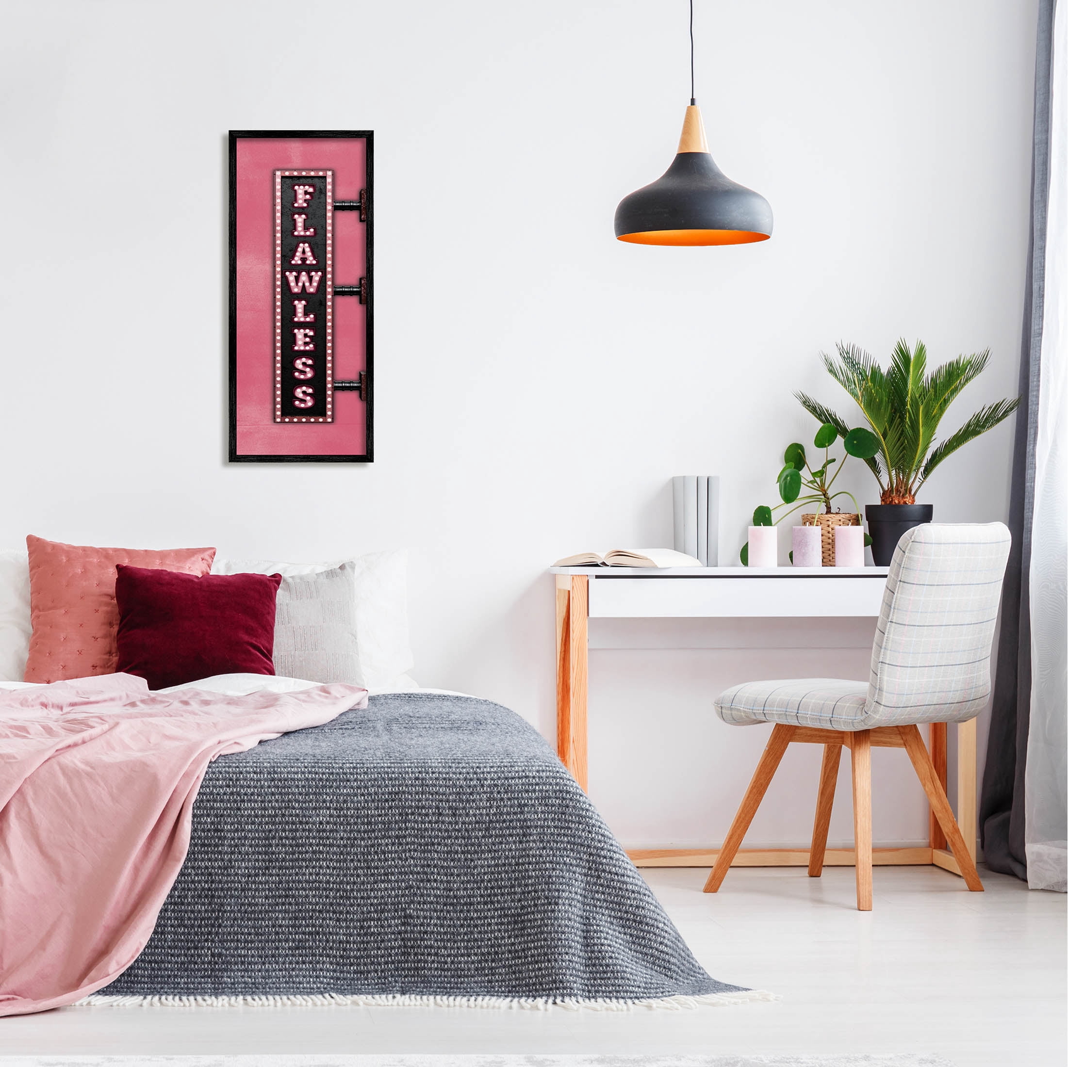 Stupell Industries Pink Flawless Retro Lights Sign Graphic Art Black Framed Art Print Wall Art, Design by JJ Design House LLC