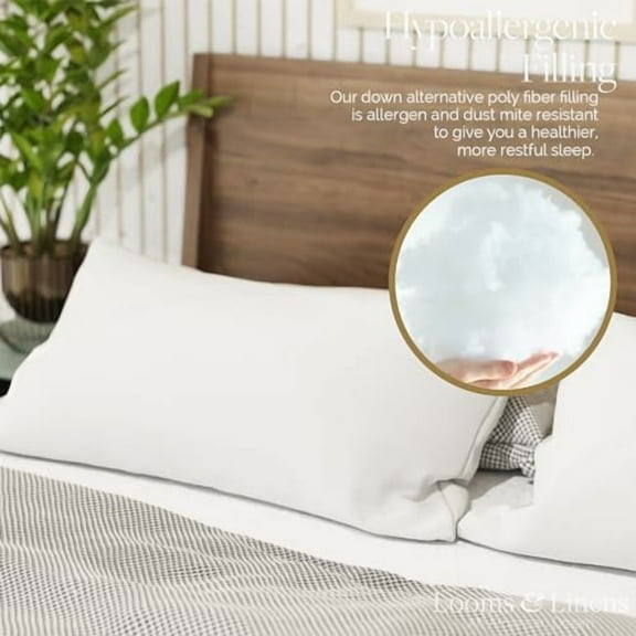 Firm King Size Pillows Set of 2 20 x 36 Pillows Made in USA Only 20x36 inch Sleeping Pillow Insert for Bedroom by Looms and Linens - Hypoallergenic Pillow Inserts Down Alternative