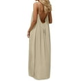 thumbnail image 6 of Letdown Women's Backless Cami Lounge Dress - Solid Color Sleeveless Sundress with Adjustable Back Tie | Casual Housewear & Beachwear (Beige,L), 6 of 8