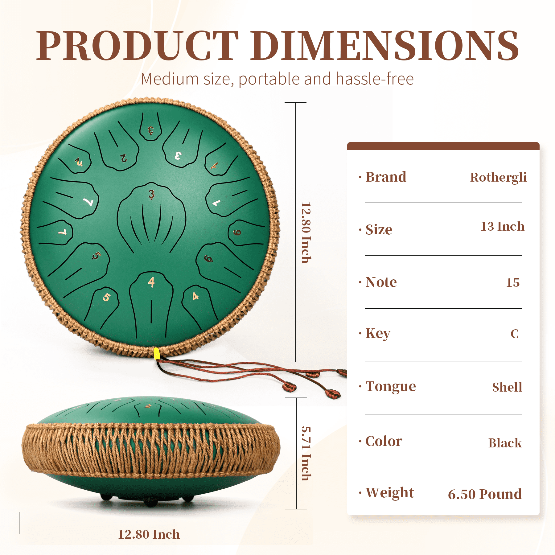 13" 15 Note Tongue Drum for Adults, Lidguni C Major Pan Drums, Steel tongue drum , Green