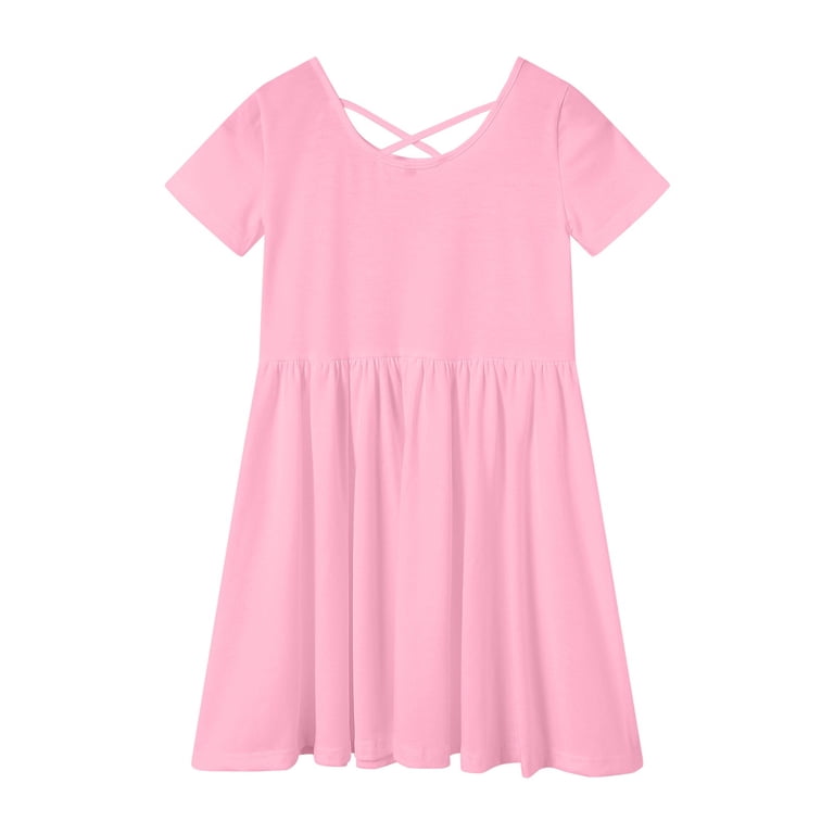 skater t shirt dress larppty Girls Short Sleeve Dress Summer Kids Toddler Skater Twirl A Line  Solid Color T-Shirt Dress for School Casual 3-12 Y (Black,11-12 Years)