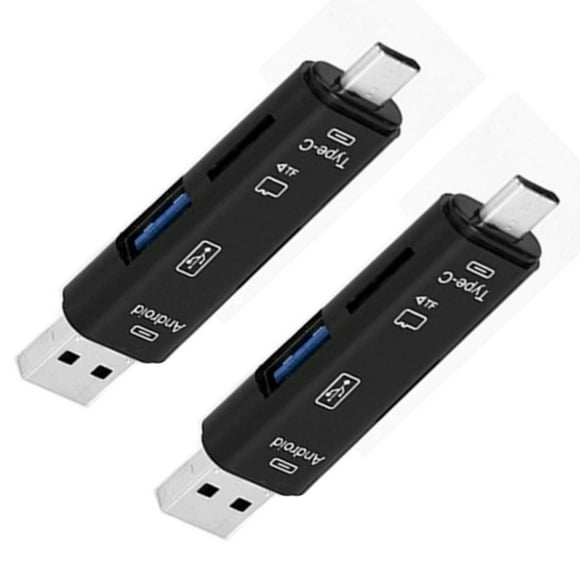 Adaptador USB Multipuertos AIIUSB 2 Pzas Negro Salidas Micro-USB USB 2.0 Compatible Tipo-C Entradas USB Micro SD