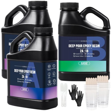 96OZ Deep Pour Epoxy Resin Kit (2:1) for 2-4 Inch Depths, Bubble-Free, Low-Odor, Crystal Clear for Bar Tops, Table Tops, River Tables, Wood Fillers, Crafts