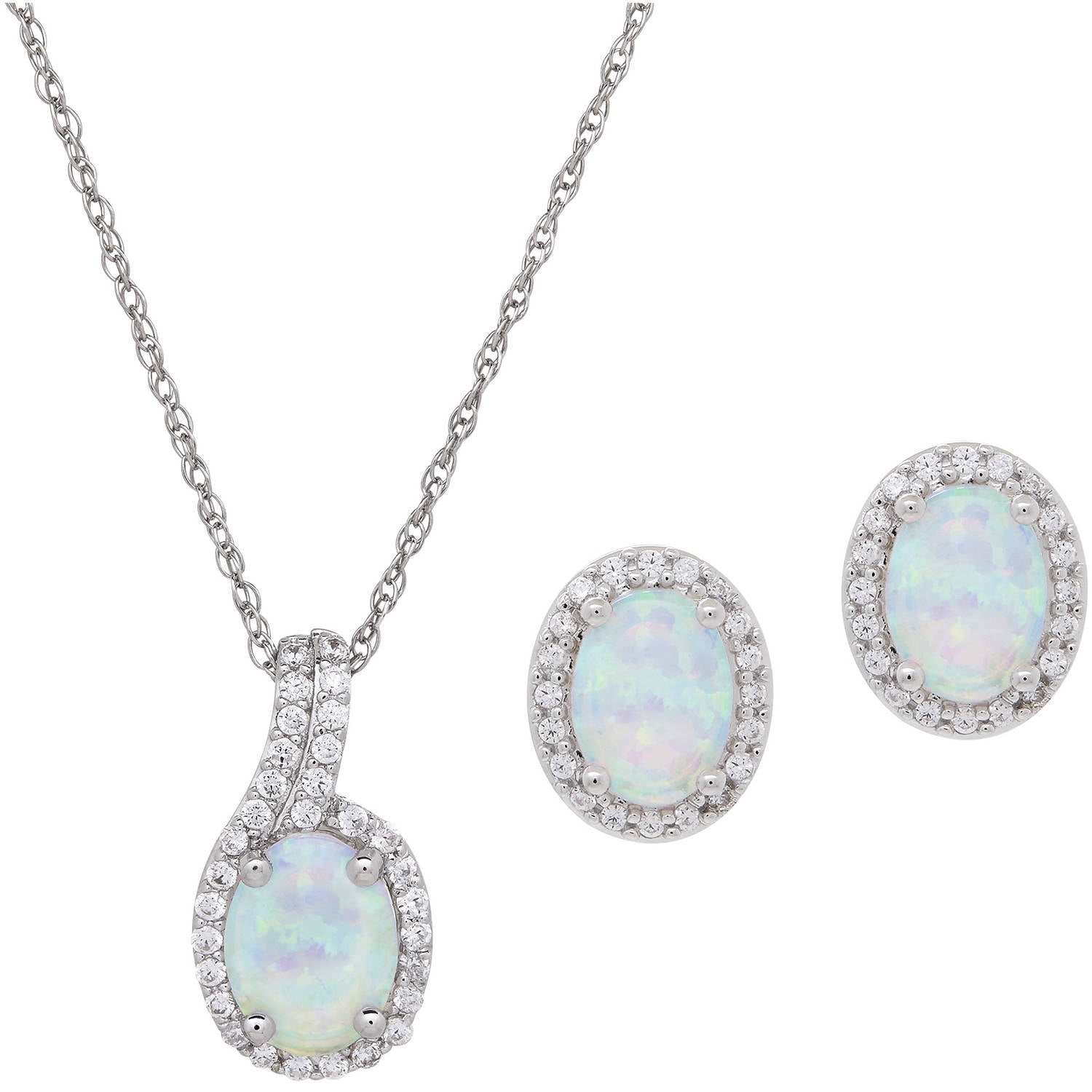 Oval-Cut Created Opal & Cubic Zirconia Accent Sterling Silver Pendant and Earrings Set, 18 Chain by Richline Group Inc