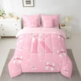 thumbnail image 2 of Castle Fairy Kids Teens Personalized Initial K Twin Bedding Sets 7-Piece,Kawaii Pink Ribbon Bowknot Bedding Comforter Set Microfiber,Dreamy Princess Breathable Sheet Sets,Luxury Bedroom Decor, 2 of 8