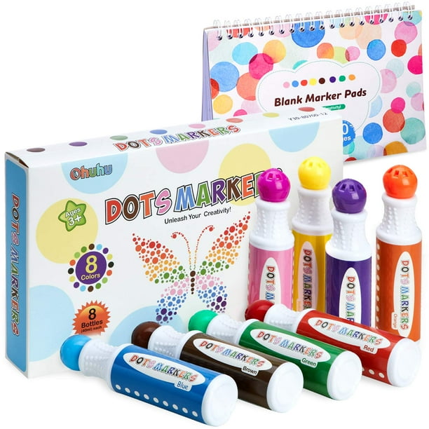 Dot Markers Kit, Ohuhu 8 Colors Paint Marker (40 ml, 1.41 oz.) with a