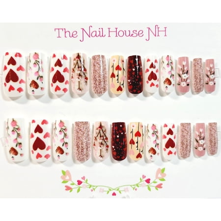 All Over Love Glossy Medium Square Press On Nails - 24 Pieces - Artificial Nails - Valentine's Day Nails