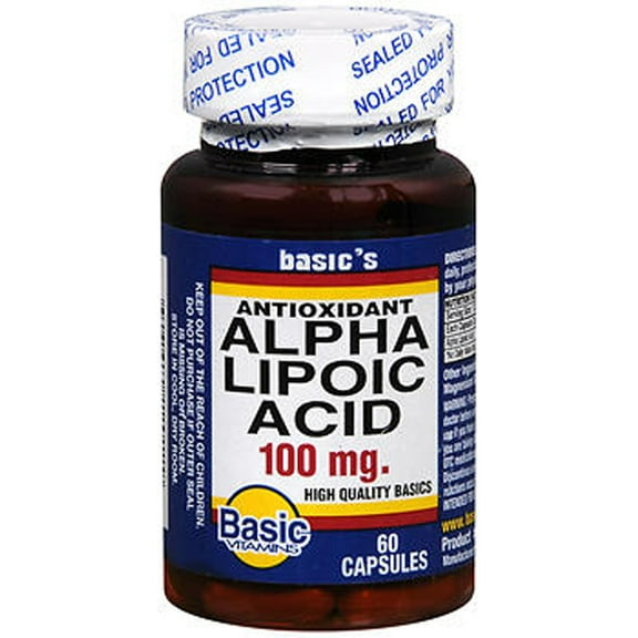 Basic Vitamins Alpha Lipoic Acid Capsules, 100 mg, 60 Count