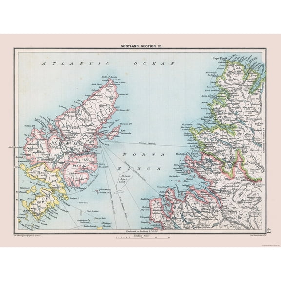 Historic Map - Scotland Northwest - Bartholomew 1892 - 30.22 x 23 - Vintage Wall Art
