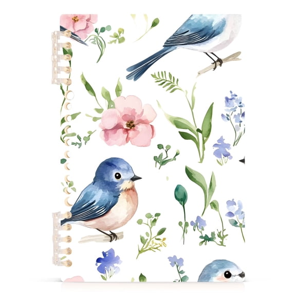 Haosy Watercolor Bluebirds and Wildflowers Notebooks 1-subject Journal 60 Sheets A5 College Ruled Paper Detachable Ring 8.3"x5.7"