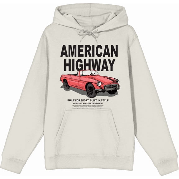 American Highway Convertible Red Car with Retro Style Adult Sand Long Sleeve Hoodie-Medium