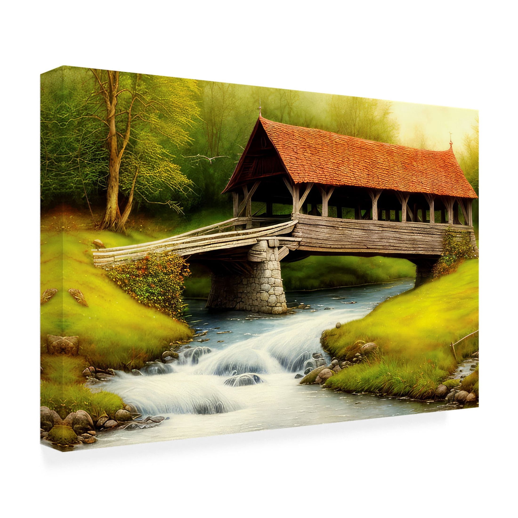 Canvas Wall Art - FootePrint Art 'Creek Crossing' Wall Art for Living Room, Bedroom, or Office Décor by Trademark Fine Art - 19 x 12 Inches