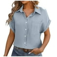 thumbnail image 3 of GEWSEY Womens Button Down Shirts 3/4 Sleeve Dress Blouses Business Casual Collared Oxford Tops (Light Blue, L), 3 of 8