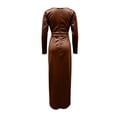 thumbnail image 7 of Smsaxvxz Women's Cowl Neck Satin Maxi Dress Long Sleeve High Slit Formal Evening Gown for Wedding Guest Bridesmaid Party Brown M, 7 of 7