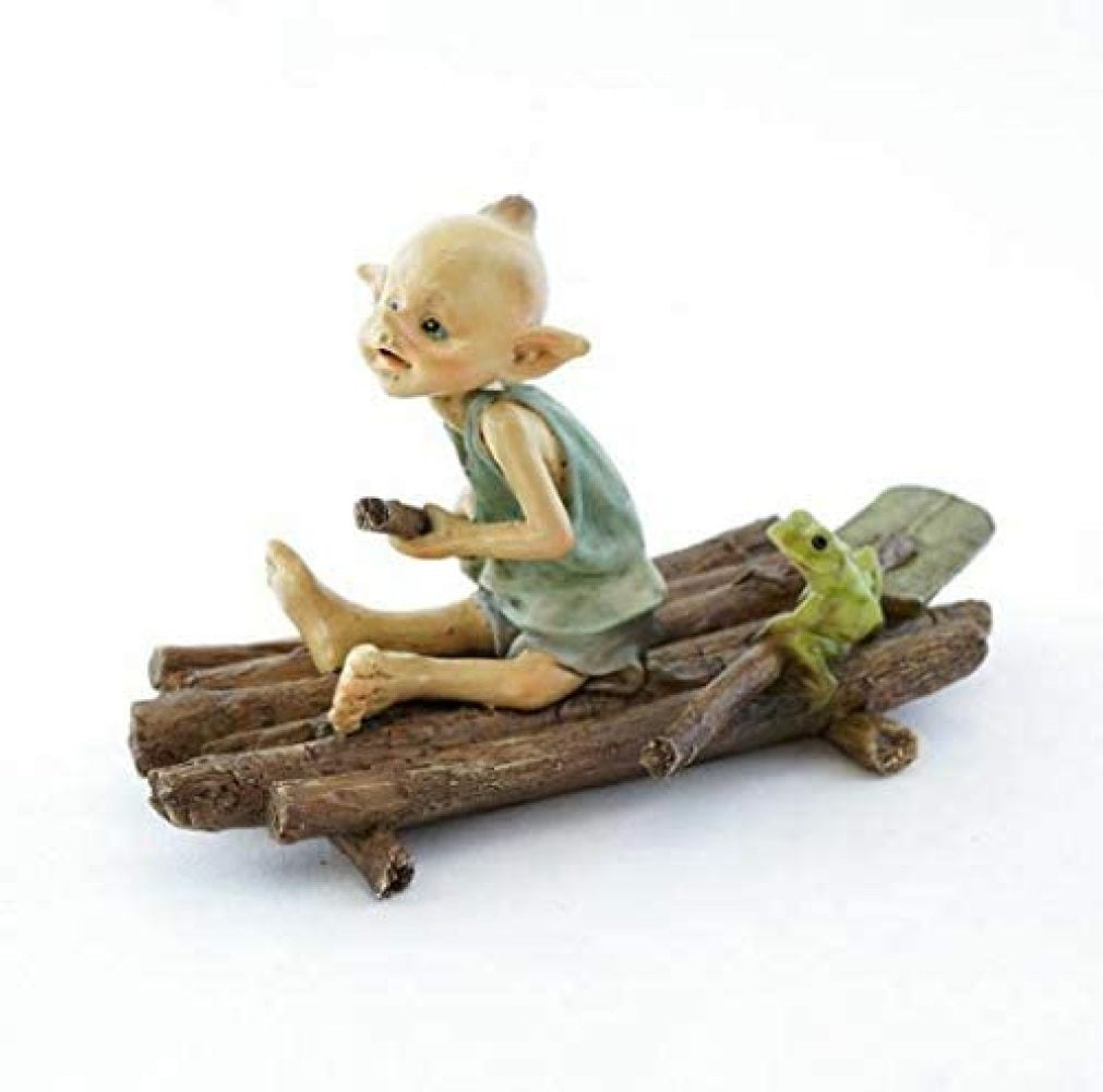 Ornaments Statues by Lukas Winges Miniature Fairy Garden/Figurine/Pixie Rowing Raft with Frog New/Garden Décor New Ornaments 