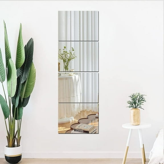 4pcs Full Length Wall Mirrors, Floor Mirrors for Walls Acrylic Plexiglass Body Mirror Wall-Mounted Frameless Wardrobe Door Large Long Mirror Home Workout Gym Mirror Dorm Tile Self Adhesive