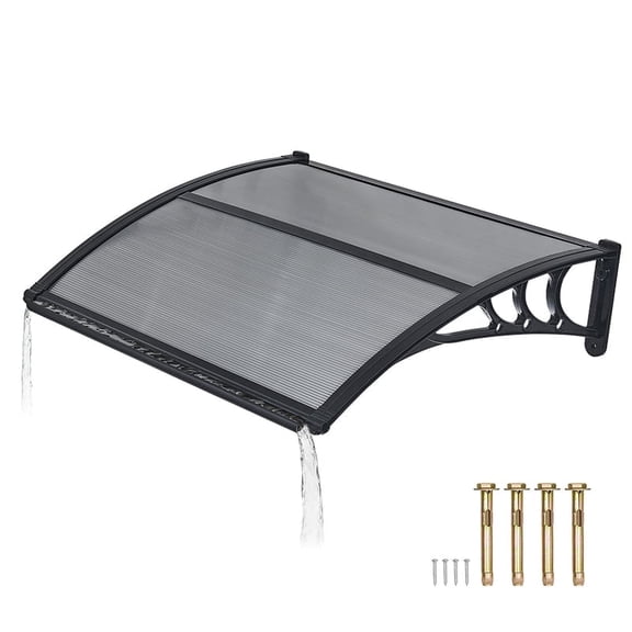 KFFKFF Door Awning for Entrance, 30 x 39 in, Outdoor Window Canopy with Drainage & ABS Bracket, Weather Protection from Rain, Snow, and Sun, Polycarbonate Cover for Porch or Patio, Smoky Gray