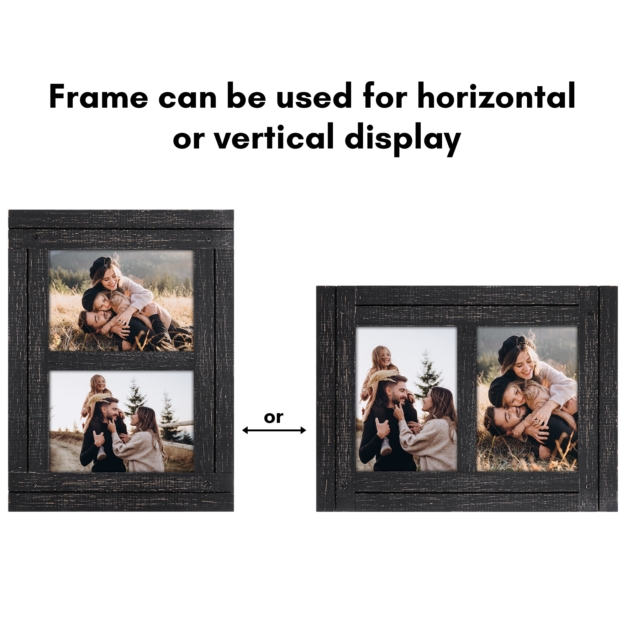 Americanflat 5x7 Hinge Frame Hinged Double Photo Openings Polished Glass Distressed Collage - Charcoal Black