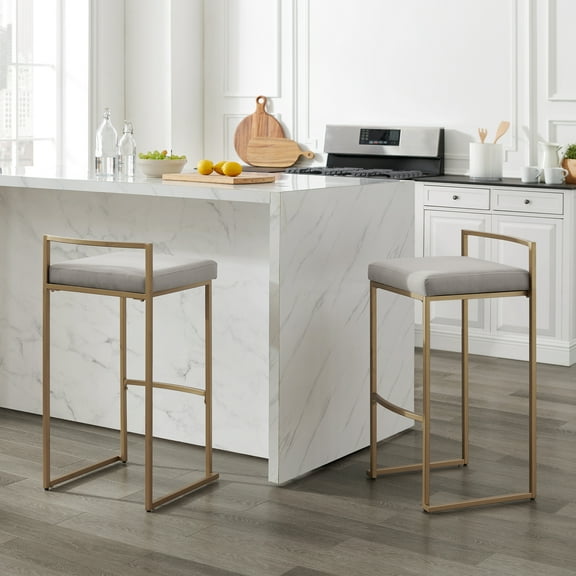 Modern Bar Stools Set of 2, Gray & Gold, 34.25� Height, Velvet Seats