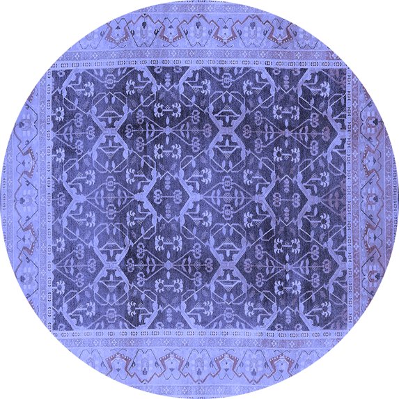 Ahgly Company Machine Washable Indoor Round Oriental Blue Traditional Area Rugs, 4' Round