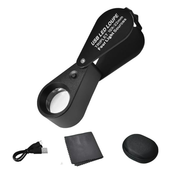 JZROCKER 10X 20X 30X 21mm Lens Magnification Foldings Jewelry Magnifiers with LED Light for Gemstones and Coin