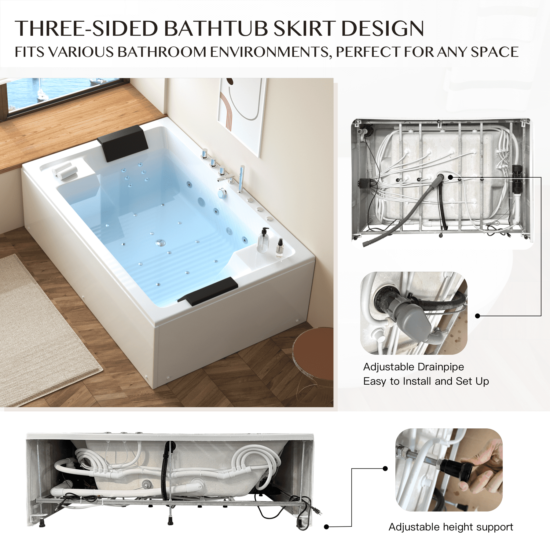 71" x 47" Two-Person Jetted Tub with 12 Bubble Jets, 6 Large Water Jets & 12 Small Back Sprays, Thermostatic Control, Lighting, Acrylic Soaking Tub – White, ETL Certified