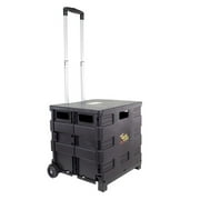 dbest products Quik Cart Collapsible Rolling Crate on Wheels for Teachers Tote Basket 80 lbs Capacity, Made from Heavy Duty Plastic Used as a Seat, Black