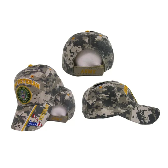 U.S. Army Veteran Vet Emblem USA Flag "V" ACU Digital Camo Cap Hat LICENSED