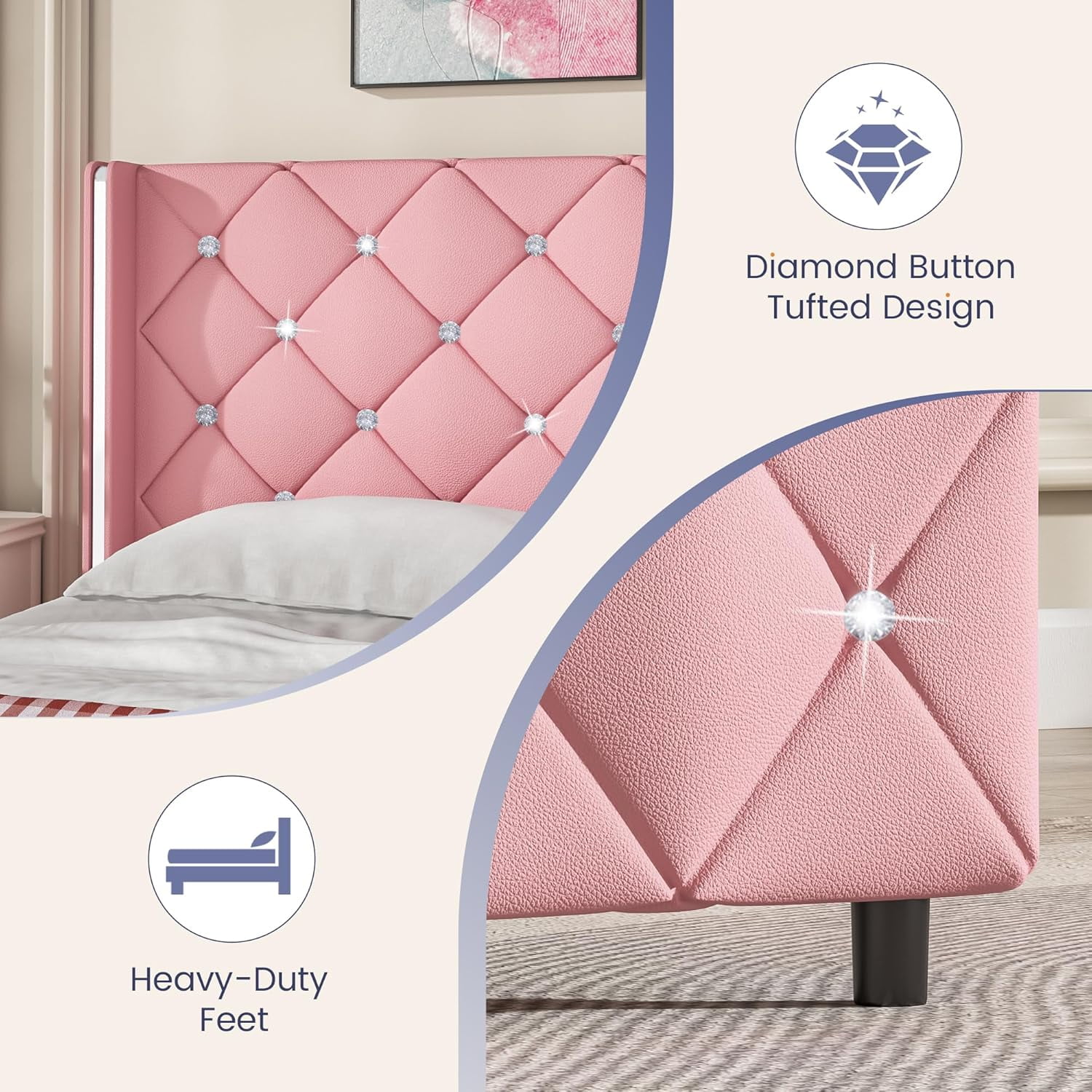 DreamCurship Queen Size Bed Frame, Pink Queen Bed Frame with Headboard and Footboard, Modern Upholstered Bed Frame, Pink