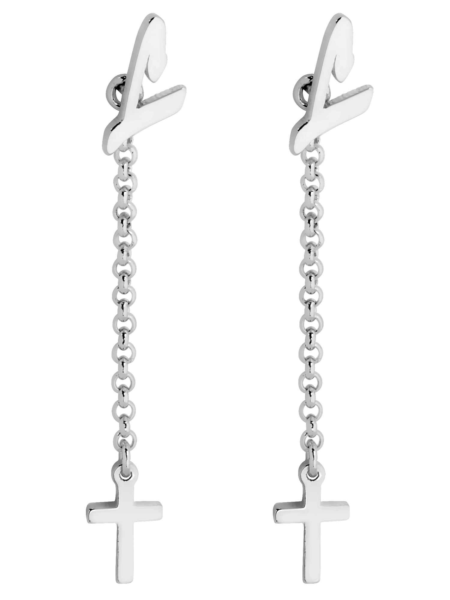 Personalized Planet Women's Script Initial Earring with Cross Dangle Button Drop Earrings