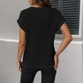 thumbnail image 4 of MIXUE Boho Tops For Women Summer Knitted Solid Color Round Neck Short Sleeve Casual Basic Pullover Shirts For Women Tee Shirts Holiday Wear,Black,XXL, 4 of 6