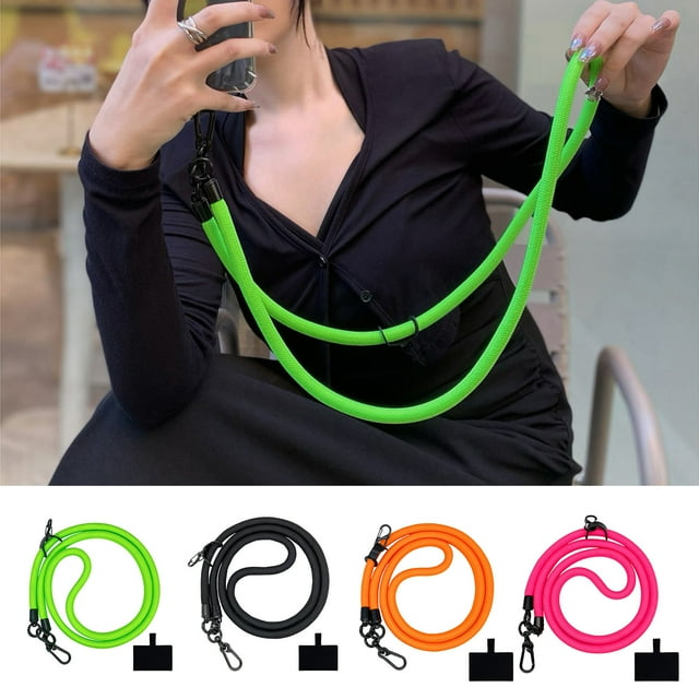 10mm Thick Mobile Phone Rope Lanyard | Crossbody Camera Strap | Nylon Durable Hanging Neck Cord | Strong Anti-Loss Attachment | Polyester | Orange Rose Red Black Green | Easy Install | Fits Most