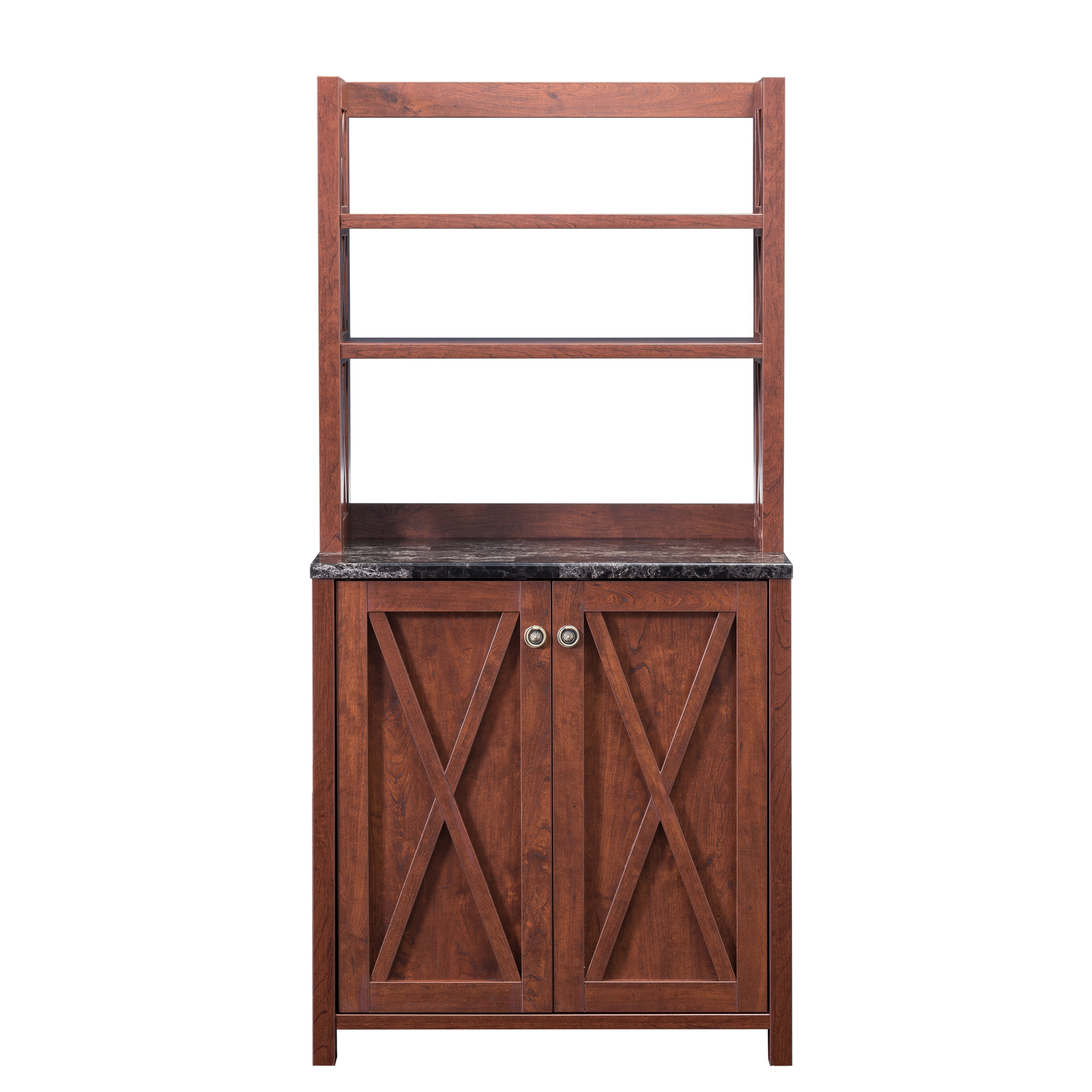 Furniture of America Wilkes Rustic 2-Door Bakers Rack, Vintage Walnut