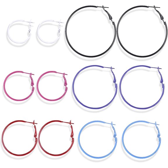 6 Pairs 80s Big Hoop Earrings Colorful Stainless Steel Retro Neon Dangle Jewelry