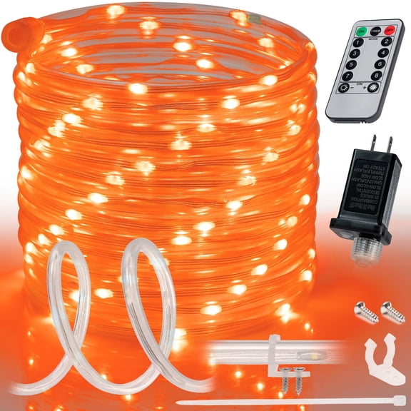 WYZworks 25ft Orange LED Outside Rope Light - 8 Modes, Waterproof Permanent Outdoor Accent Lighting w/Remote, Flexible Clear Tube, ETL Certified, Exterior Christmas Patio Palm Tree Yard Ambient