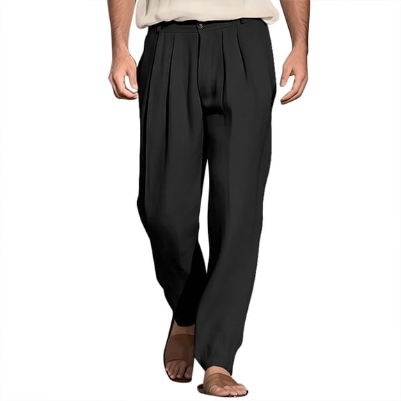 Zylarhe Casual Pants for Men Men’s Solid Casual Pocket Front Pocket Fold Wide Leg Pants Elastic Waist Belt Loose Pants Boy 12