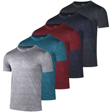 Real Essentials 5 Pack: Men’s Dry-Fit Moisture Wicking Active Athletic Performance Crew T-Shirt