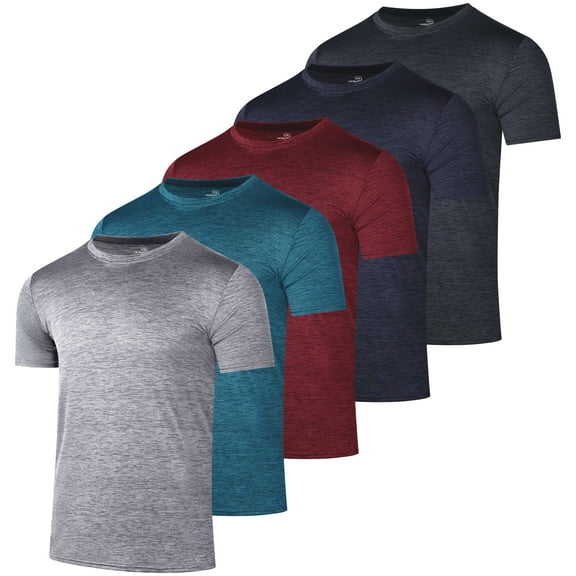 Real Essentials 5 Pack: Men’s Dry-Fit Moisture Wicking Active Athletic Performance Crew T-Shirt