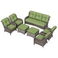 thumbnail image 5 of Meetleisure 7 Piece Wicker Patio Furniture Set, Rattan Chairs with 3-Seater Sofa, Ottomans, High Back, Deep Seating, Wide Armrest, Thick Cushions for Deck Porch, Green, 5 of 9