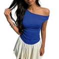 thumbnail image 3 of StSilkitty Womens One Shoulder Shirts Summer Solid Color Sleeveless Blouses Lightweight Soft Comfy Tops, 3 of 6