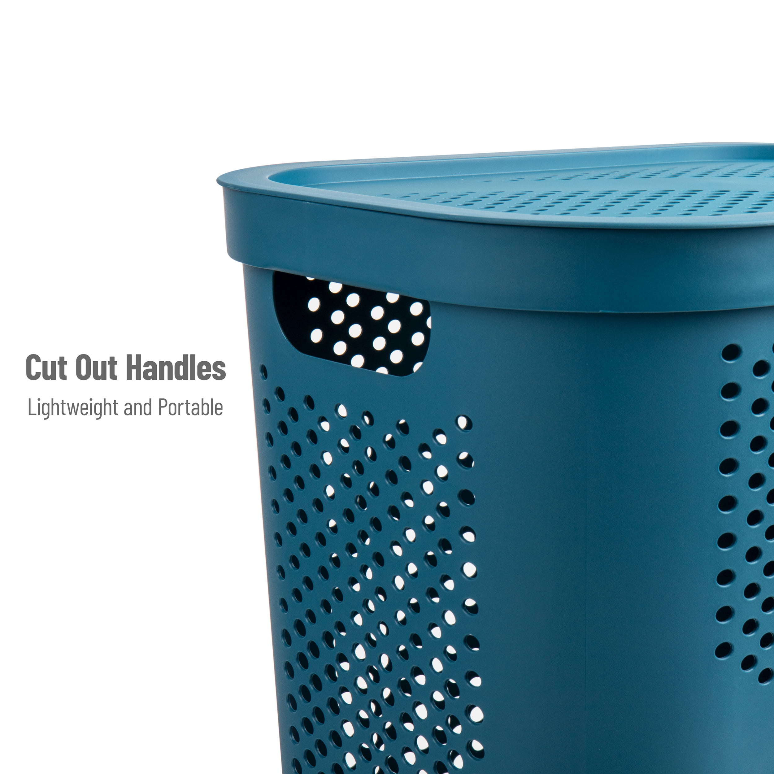 Mind Reader 60L Slim Laundry Hamper, Clothes Basket, Lid, Ventilated, Plastic, Set of 2, Blue