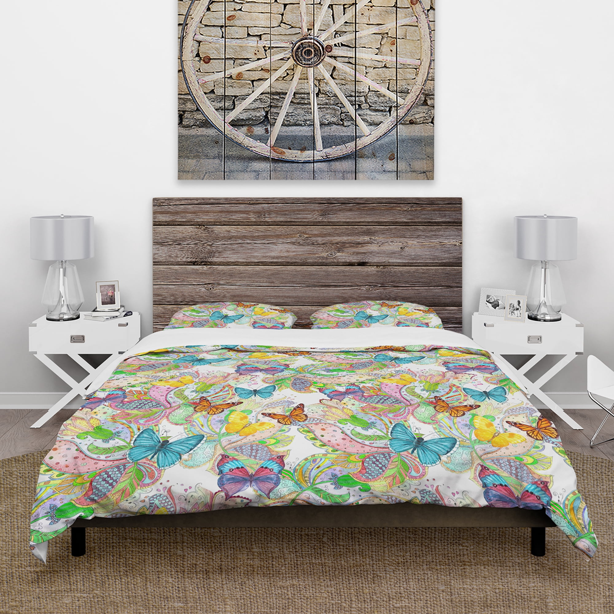 Designart 'Bohemian Colorfull Butterflies with Magic Flora' Floral Duvet Cover Set