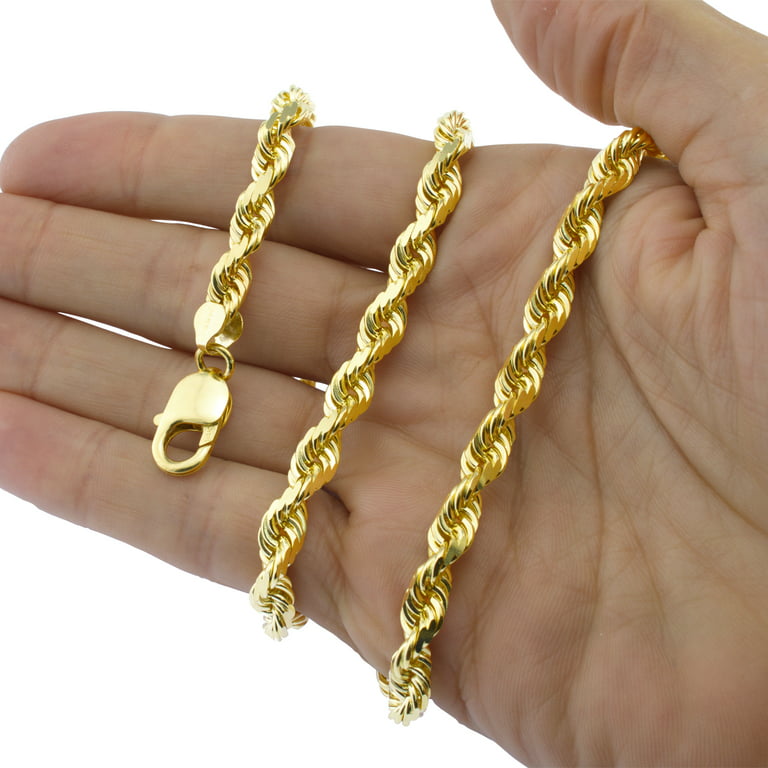 Nuragold 14K Yellow Gold Solid Rope Diamond Cut Chain Necklace, Bracelet, or Anklet / Lengths 7 inch- 30 inch / All Sizes from 1mm to 10mm - Real