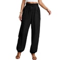 thumbnail image 2 of Casual Pants for Women 2026 Spring Fall Cotton Linen Elastic High Waist Drawstring Straight Leg Pants with Pockets, 2 of 5