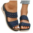 thumbnail image 3 of Bmisegm Women's Summer Slope Heel Solid Color Open Toe Embroidery Thick Bottom Slippers Sandals Sandals Women Summer Blue 6.5, 3 of 5