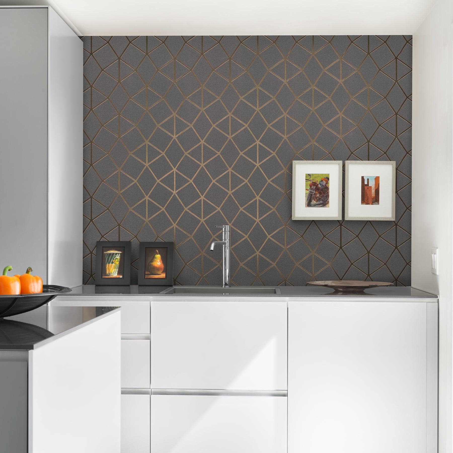 Brewster Albion Taupe Geometric Wallpaper